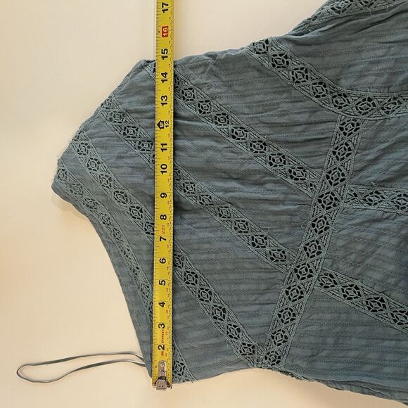 FREE PEOPLE BELLA Dress Boho One Shoulder Embroidery Maxi Green Blue Sz S - Picture 7 of 9